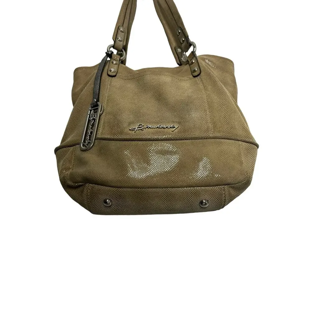 B Makowsky Leather large tote taupe lizard embossed handbag‎ purse